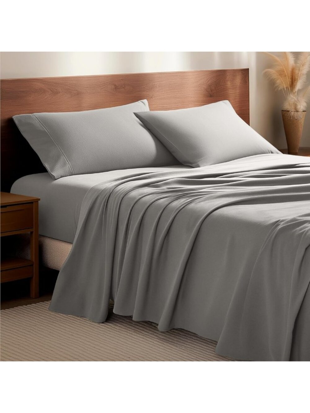 Cozy 100% Cotton Flannel Sheet Set - California King, Light Grey - Soft & Warm